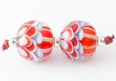 Red and Blue Dahlia Lampwork Beads
