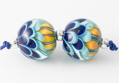 Blue Dahlia Lampwork Beads