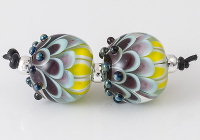 Multi-coloured Lampwork Dahlia Bead Pair