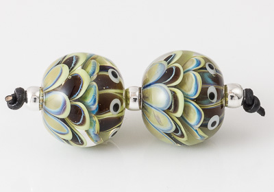 Silver Glass Lampwork Dahlia Bead Pair