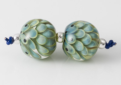 Silver Glass Lampwork Dahlia Bead Pair