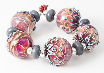 Bright Lampwork Dahlia Beads