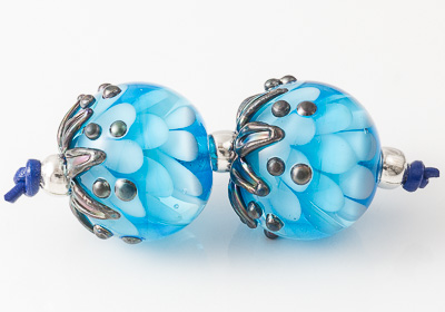 Turquoise Dahlia Lampwork Beads