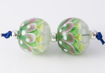Green Lampwork Dahlia Beads