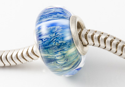 Blue Silver Cored Lampwork Bead