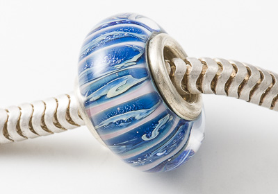 Mottled Blue Silver Cored Lampwork Bead