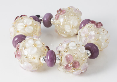 Purple Flowery Lampwork Beads