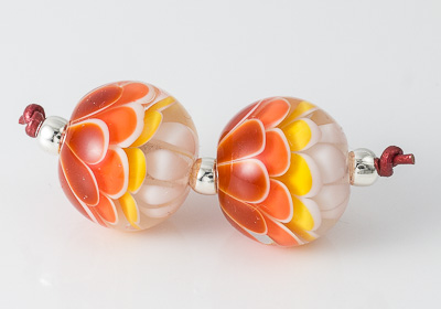 Orange Dahlia Lampwork Beads