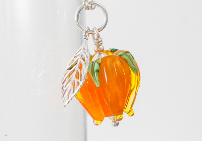 Orange Rose and Leaf Pendant