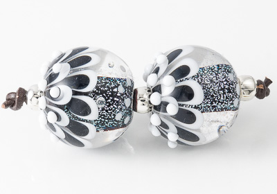 Silver Dahlia Lampwork Beads