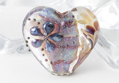 Purple Dahlia Lampwork Heart Bead