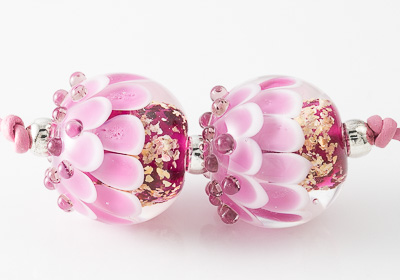 Pink Dahlia Lampwork Beads