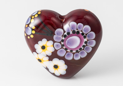 Flower Lampwork Heart Bead