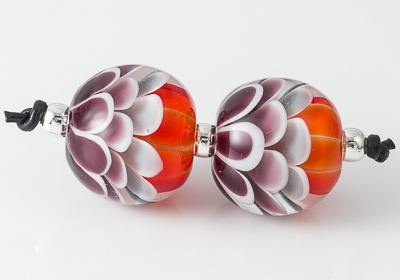 Orange Glitter Dahlia Lampwork Beads