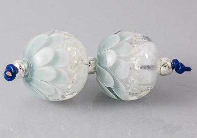Blue Glitter Dahlia Lampwork Beads