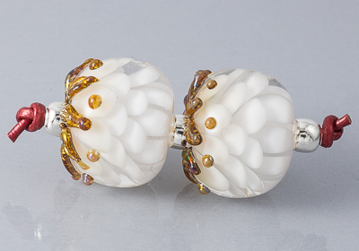 White Dahlia Lampwork Beads