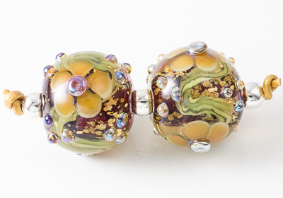 Glittery Lampwork Flower Beads