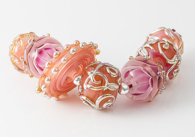 Pink and Gold Lampwork Beads