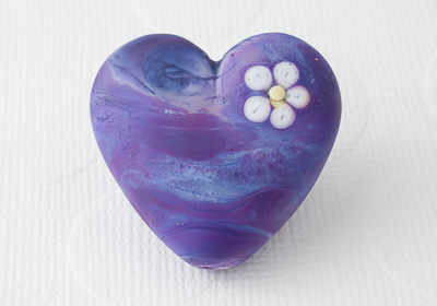 Purple Flower Heart Lampwork Bead