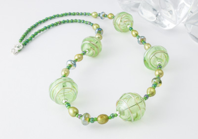 Green Hollow Bead Necklace