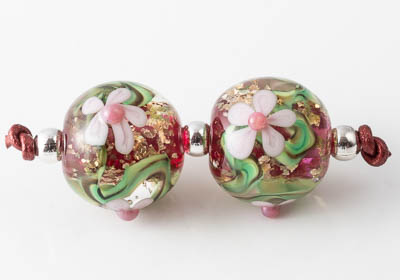 Glittery Lampwork Flower Beads