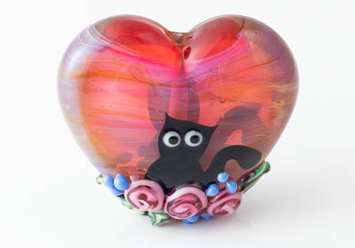 Kitty Lampwork Heart Bead