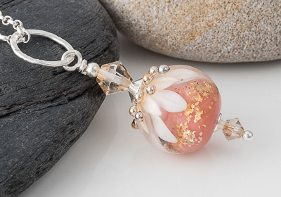 Peachy Dahlia Lampwork Pendant