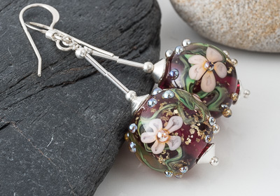 Pink Flowery Lampwork Earrings