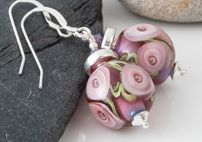 Pink Rose Lampwork Earrings