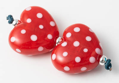 Red Lampwork Heart Beads