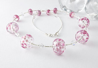 Pink Hollow Bead Lampwork Necklace