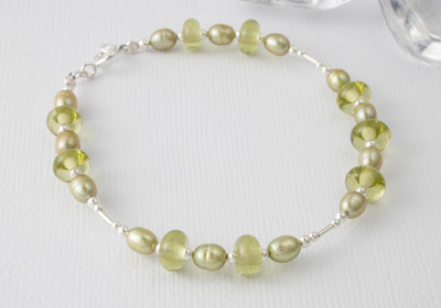 Silver, Pearl and Lampwork Bracelet
