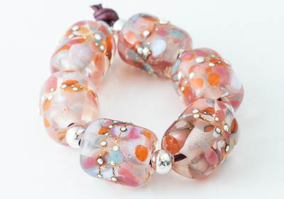 Peachy Lampwork Barrel Beads