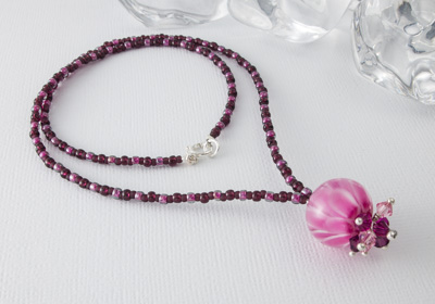 Pink Dahlia Lampwork Pendant Necklace