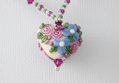 "Glass Garden" Lampwork Heart Necklace