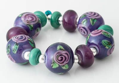 Purple Rose Lampwork Beads