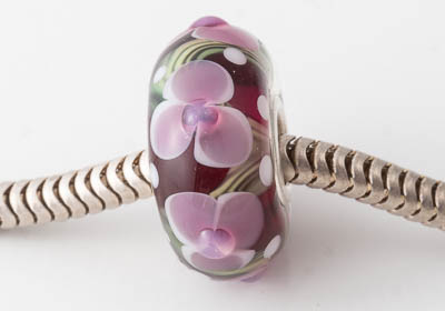 Silver Cored Flowery Lampwork Charm Bead