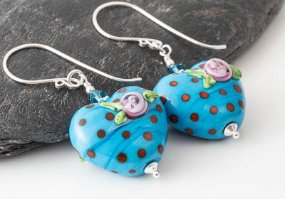 Blue Heart Lampwork Earrings