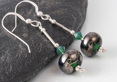 Metallic Green Lampwork Earrings