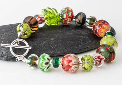 Red and Green Lampwork Bracelet