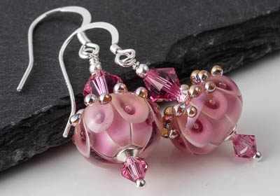 Pink and Gold Lampwork Earrings`
