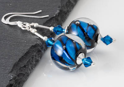 Blue Twisty Lampwork Earrings