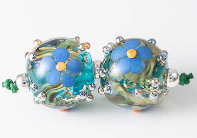 Glittery Lampwork Flower Beads