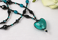 Turquoise Heart and Black Necklace in Detail