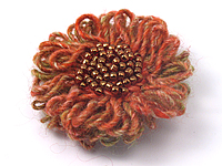 Moss Green and Orange Flower Brooch