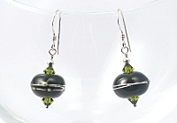 Silvered Dark Green Lampwork Earrings