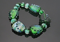 Funky Green Silvered Lampwork Beads