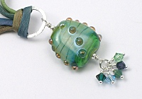 Funky Green Lampwork Pendant on Silk