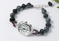 Snowflake Obsidian Beaded Watch