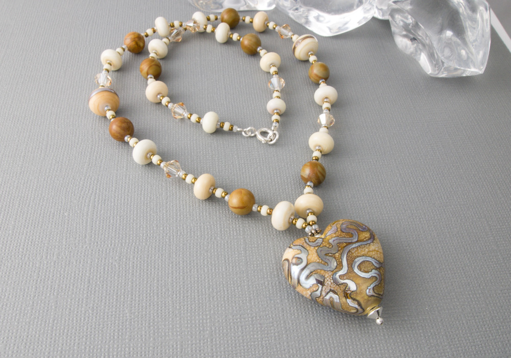 Lampwork Necklace "Golden Heart" by Ciel Creations